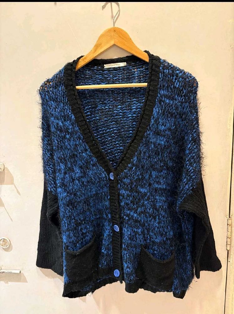Blue &amp; Black Knit imported Cardigan