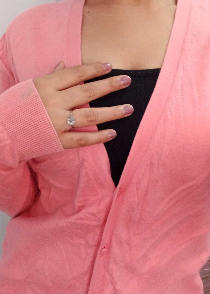 Cozy Pink Cardigan with paded black tube🥰 top