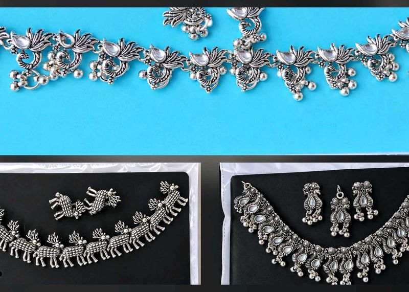 3 Oxidized Silver Necklace Set with Earrings