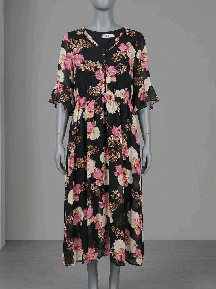Elegant Floral Print Midi Dress