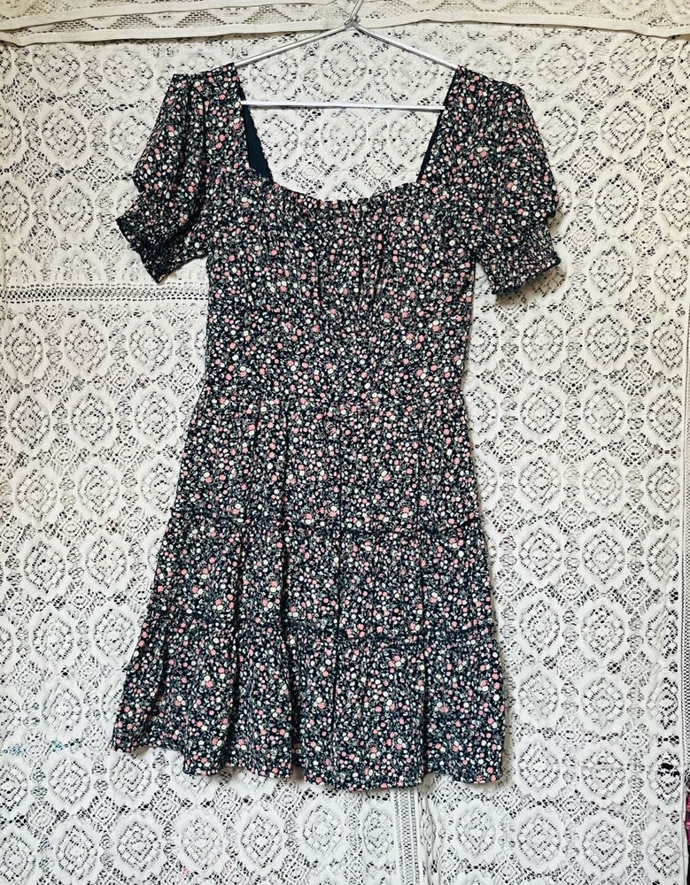 Floral Print Square Neck Mini Dress