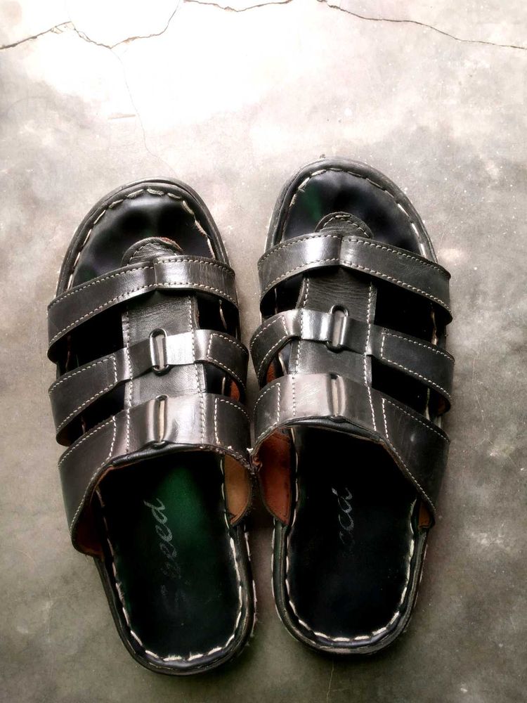 Men's Black Leather Sandals