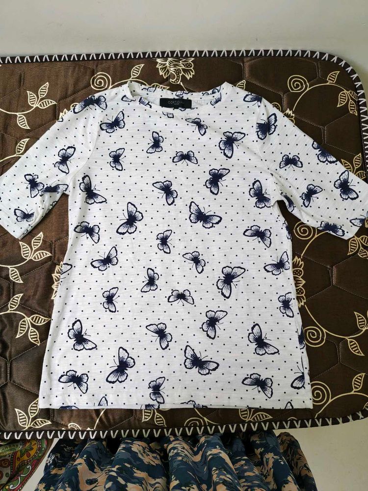 White Butterfly Print Top