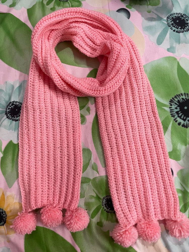 Chunky crochet Scarf with Pom Poms
