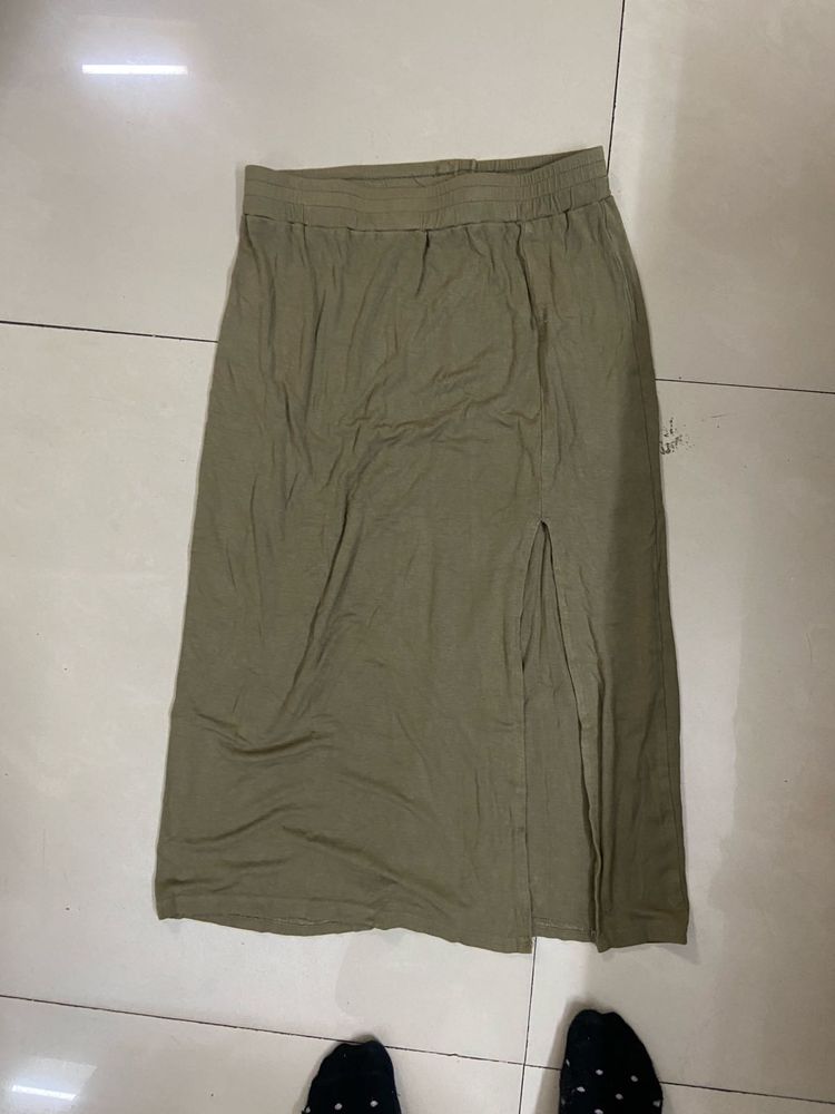 Olive Green Slit Skirt