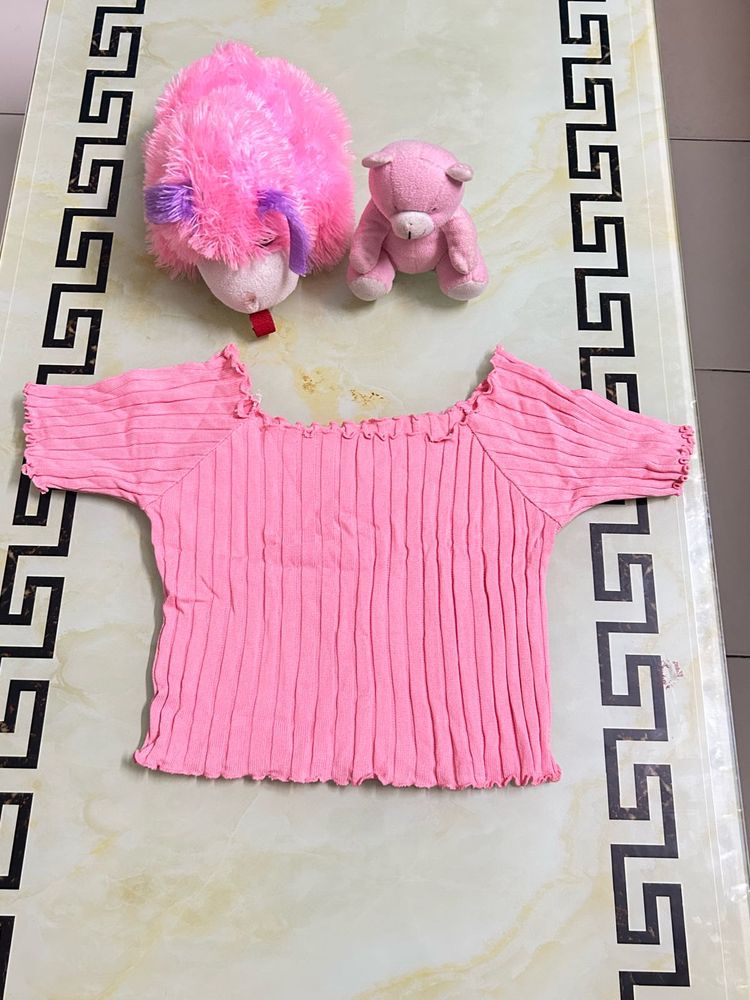 Pink Off-Shoulder Pleated Top