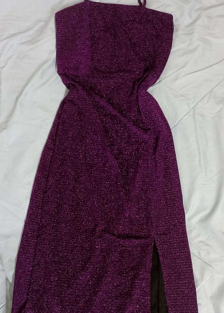 Sparkling Purple Maxi Dress with High Slit