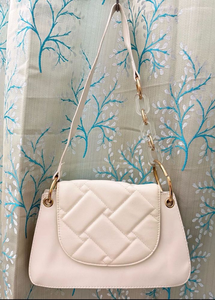 Cream Quilted Shoulder Bag