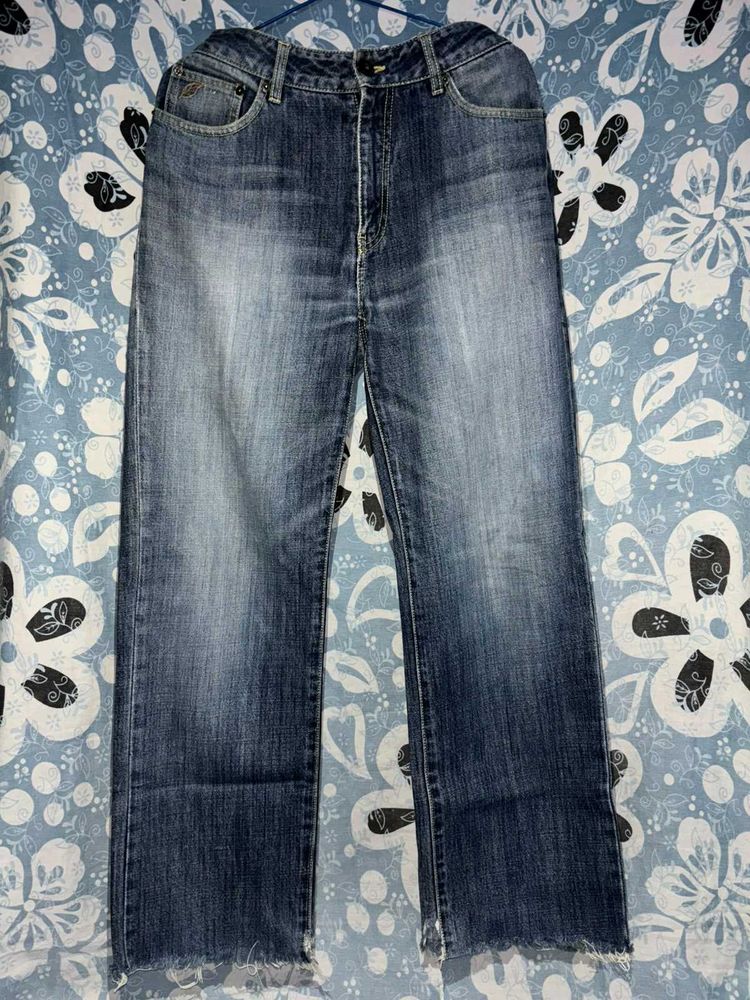 wide leg dark blue jeans