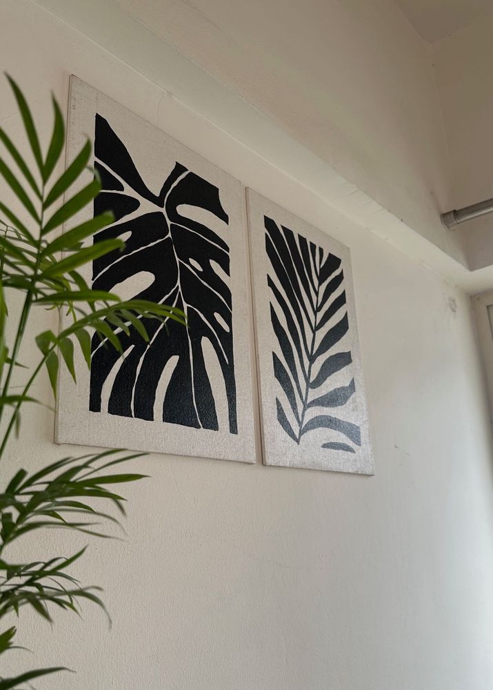 Set of 2 Botanical Leaf Art Prints||Handmade