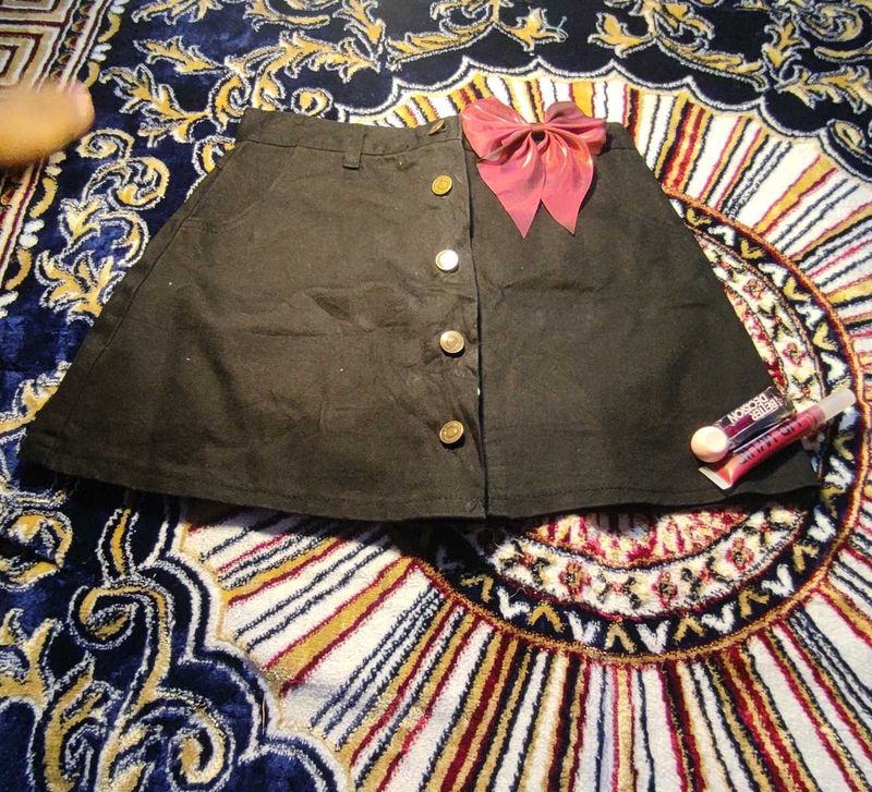 Black Button-Up Mini Skirt