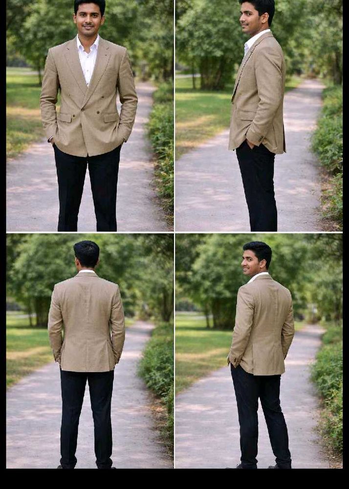 Men's Beige Double-Breasted Blazer