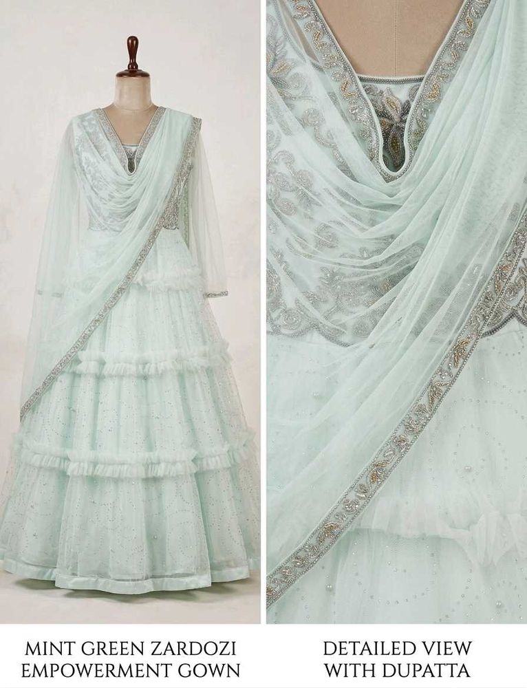Stunning Mint Green Zardozi Gown with Dupatta