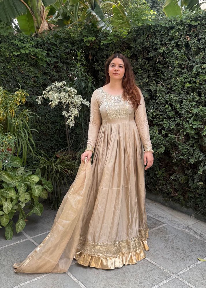Elegant Beige Anarkali Gown with bottom