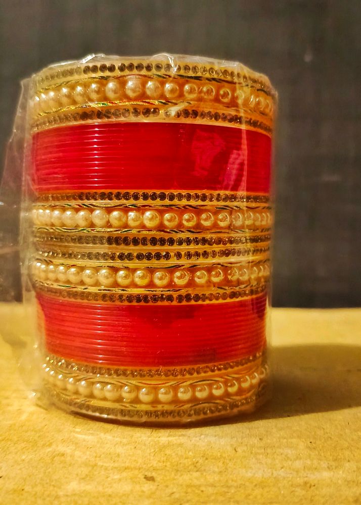 Red &amp; Gold Pearl Bridal Chura