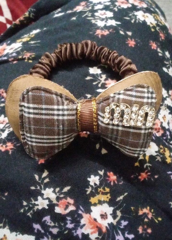 Cute Brown Plaid Bow Scrunchie