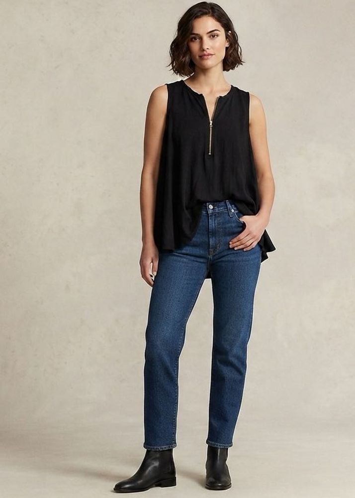 Sleeveless Black Zip-Up Top
