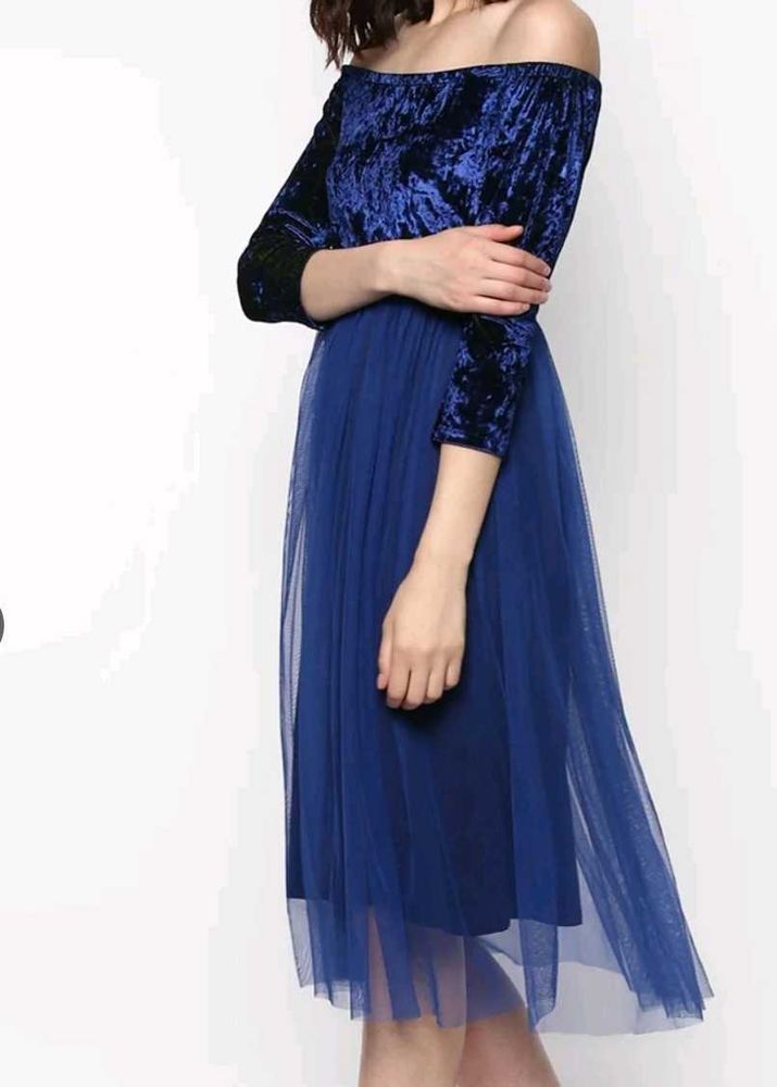 Velvet Off-Shoulder Tulle Dress