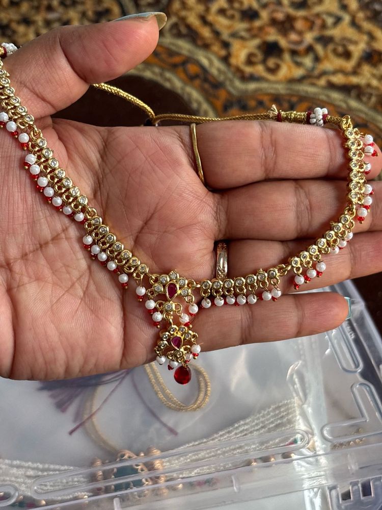 Elegant Red &amp; White Beaded Necklace