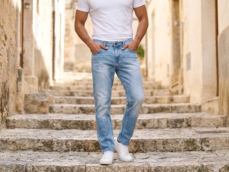 Men's Light Wash Slim Fit Jeans