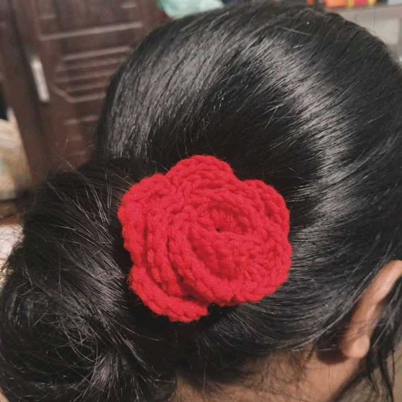 Red Crochet Rose Hair Clip