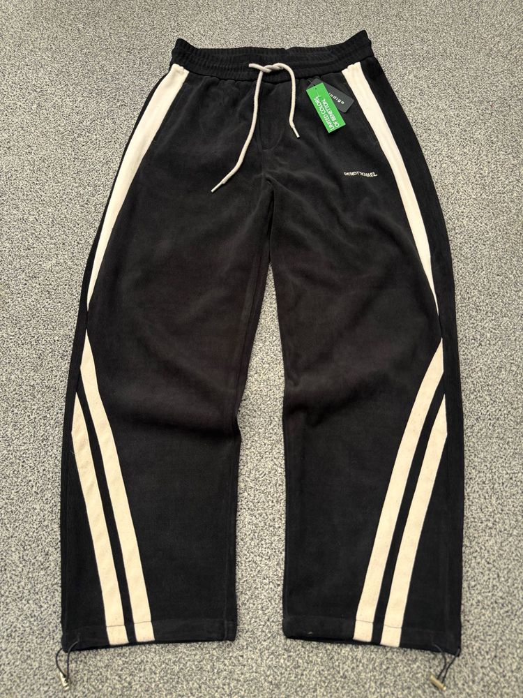 Stylish Black Track Pants with Cream Stripes