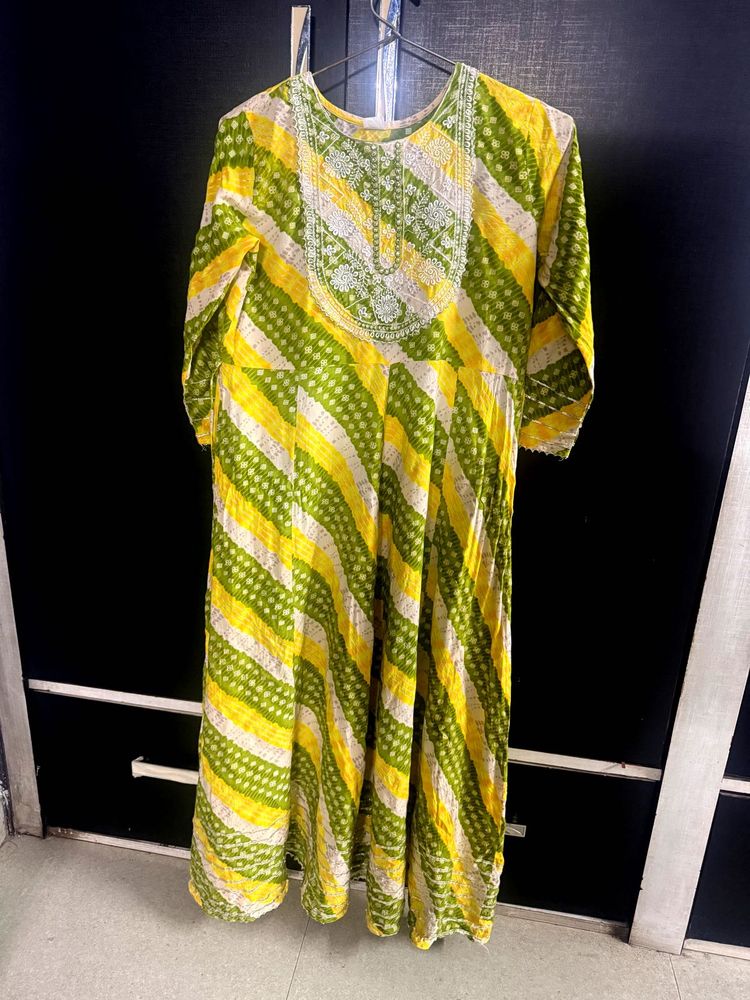 Vibrant Yellow &amp; Green Printed Kurta