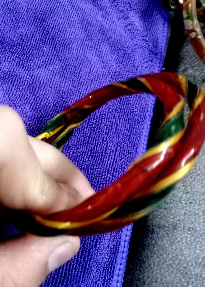 Unique Twisted Red, Yellow &amp; Green Bangle
