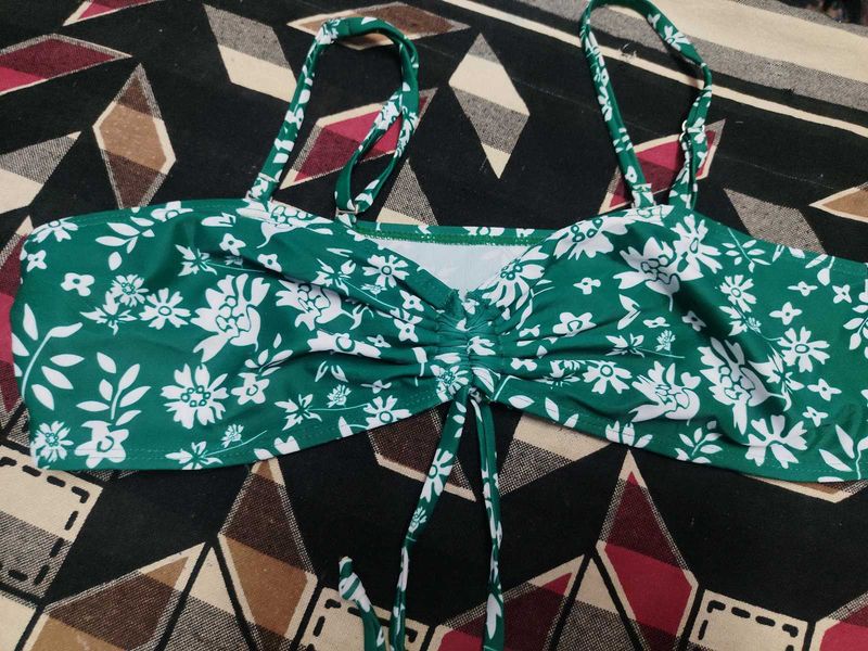 Green Floral Bikini Top