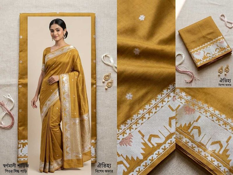 Elegant Mustard Saree with Silver Border