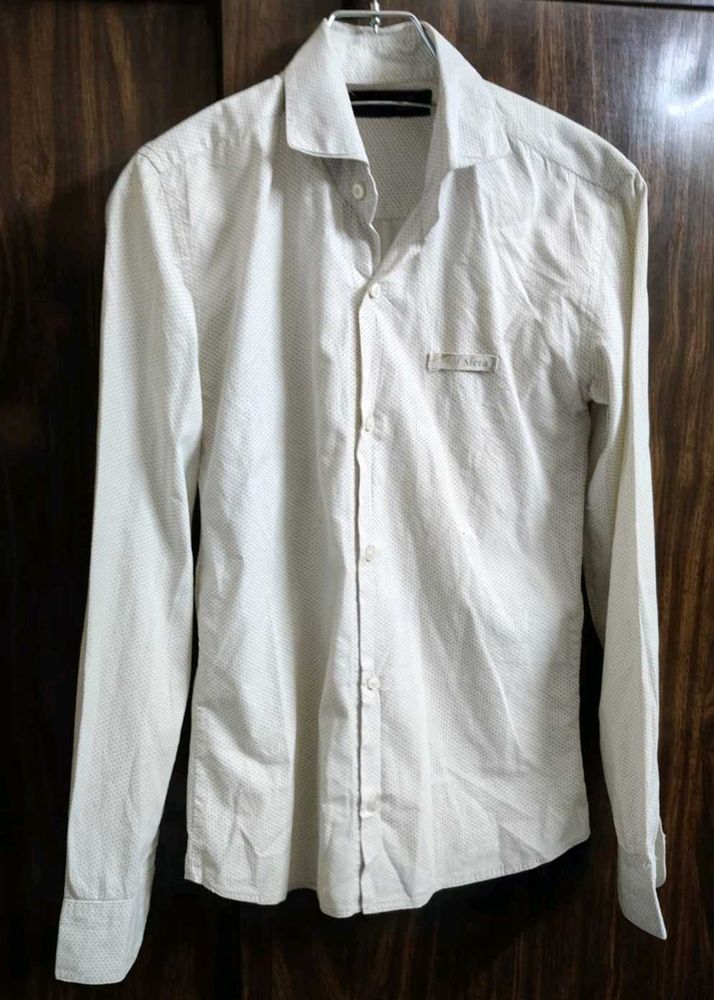 Men's White Patterned Long Sleeve Shirt