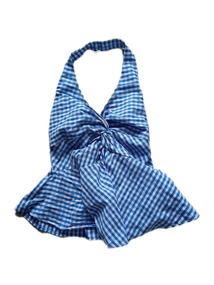 Blue Gingham Halter Neck Top