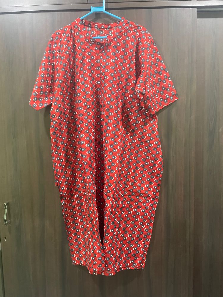 Red Printed Cotton Kurta