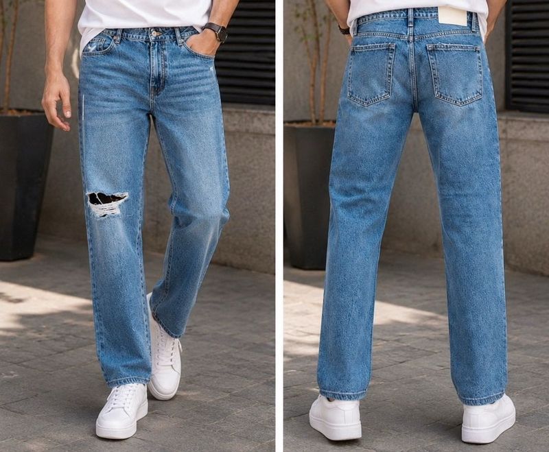 men’s classic blue denim straight fit jeans