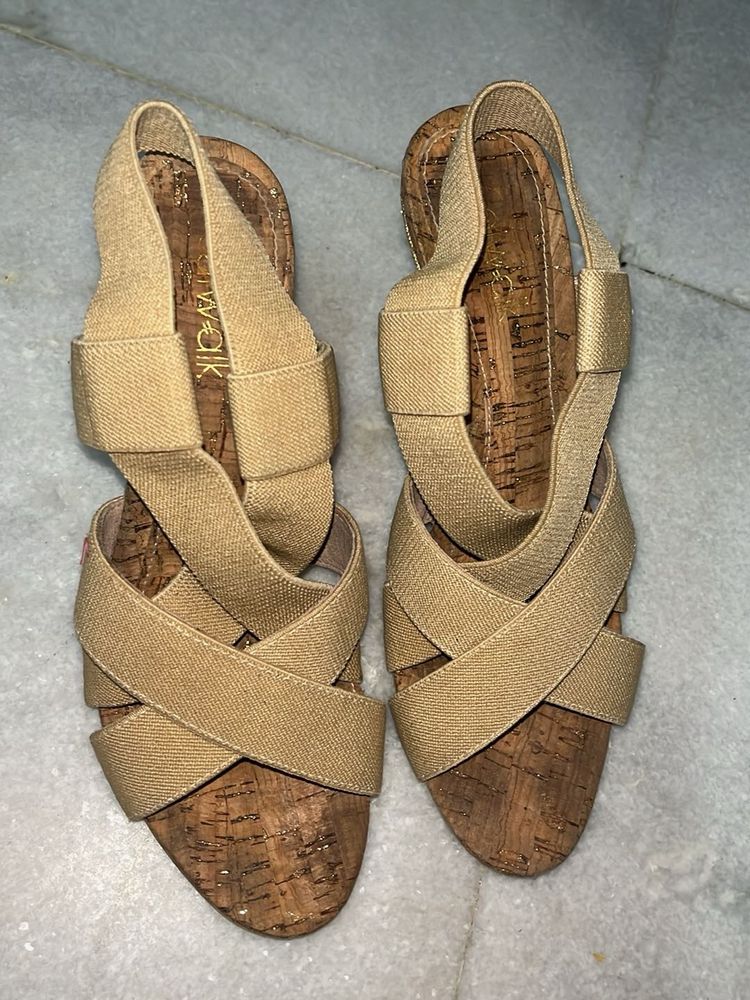 Tan Cork Slingback Sandals - 3 Inch