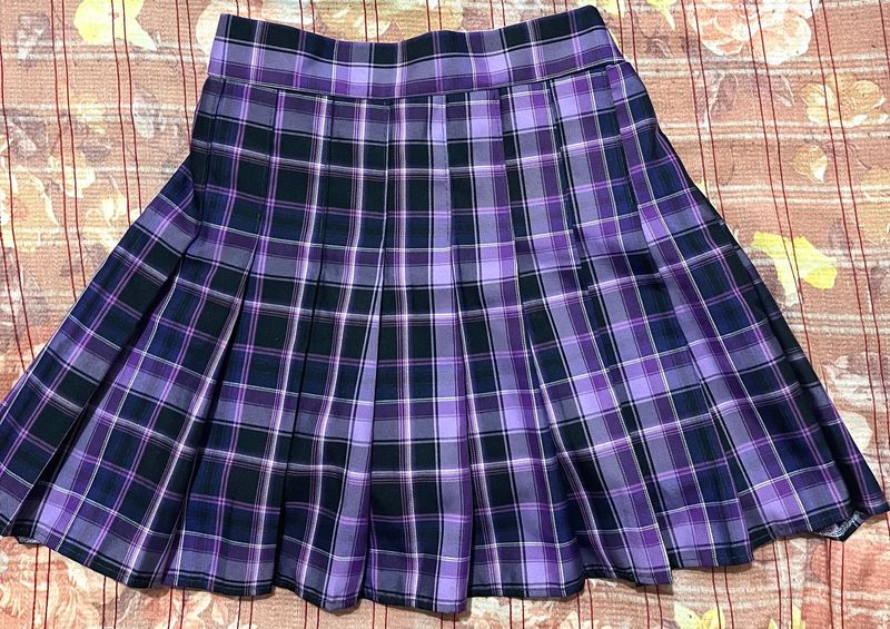 Purple Plaid Pleated Mini Skirt