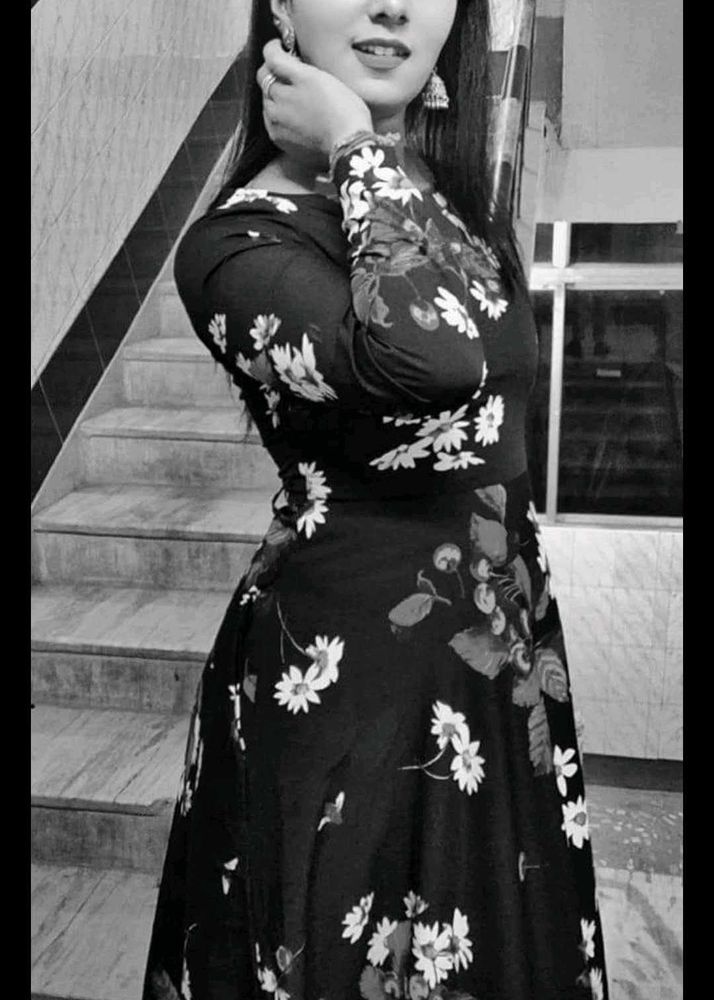 Floral Print Black Ethnic Gown 'M' SIZE