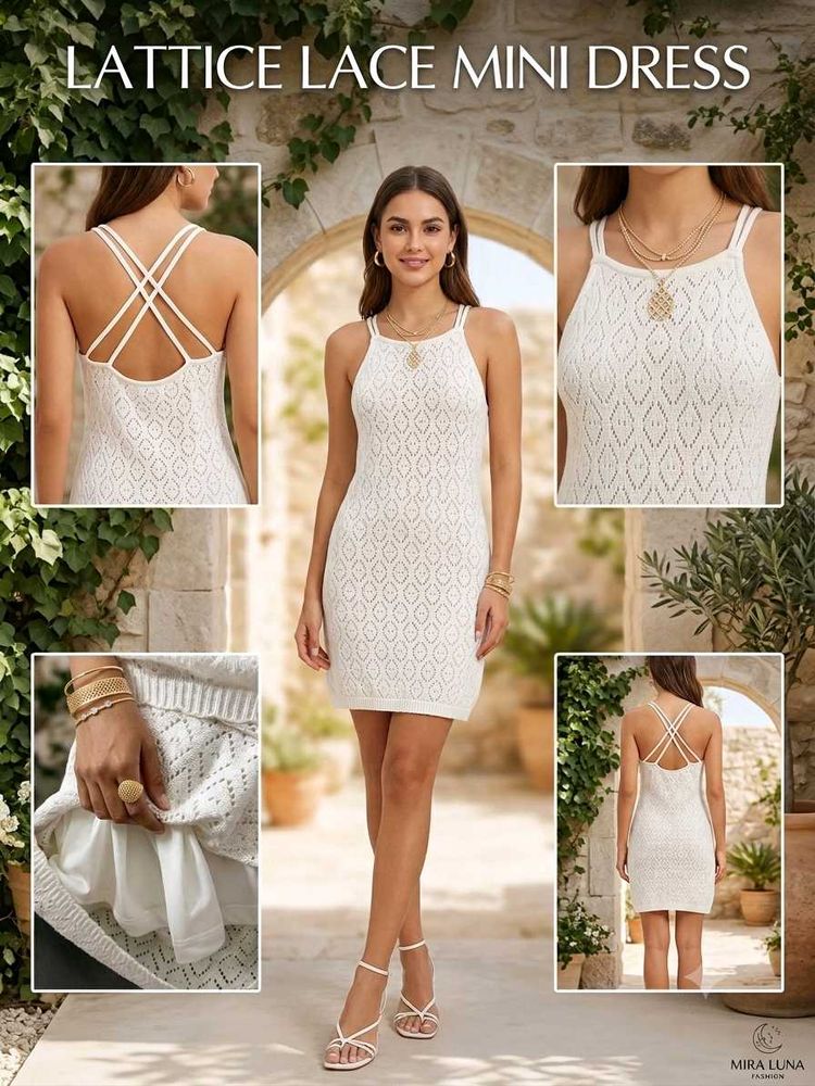 White Lattice Lace Mini Dress