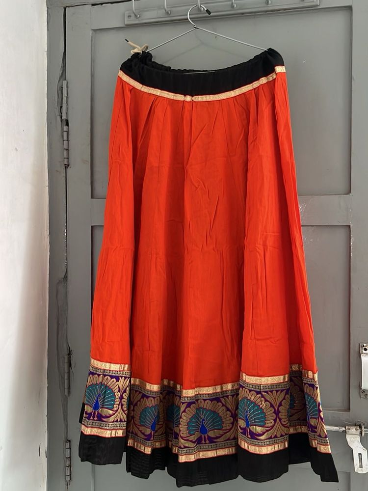 🧡✨ Orange Peacock Print Navratri Chaniya ✨🦚