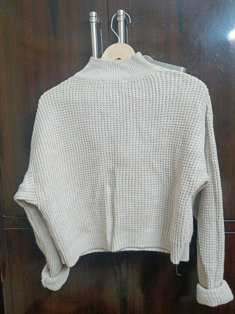 Beige Knit Turtleneck Sweater