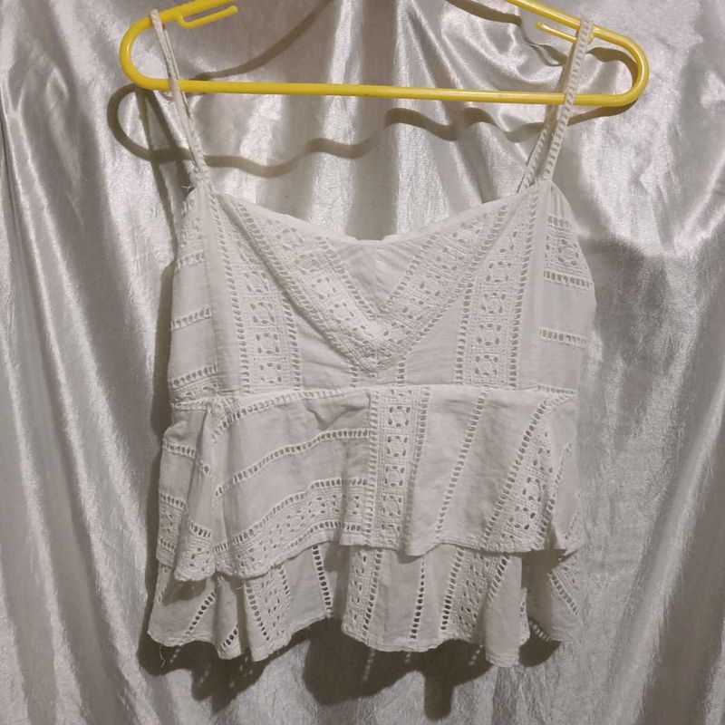 Chic White Eyelet Peplum Cami Top