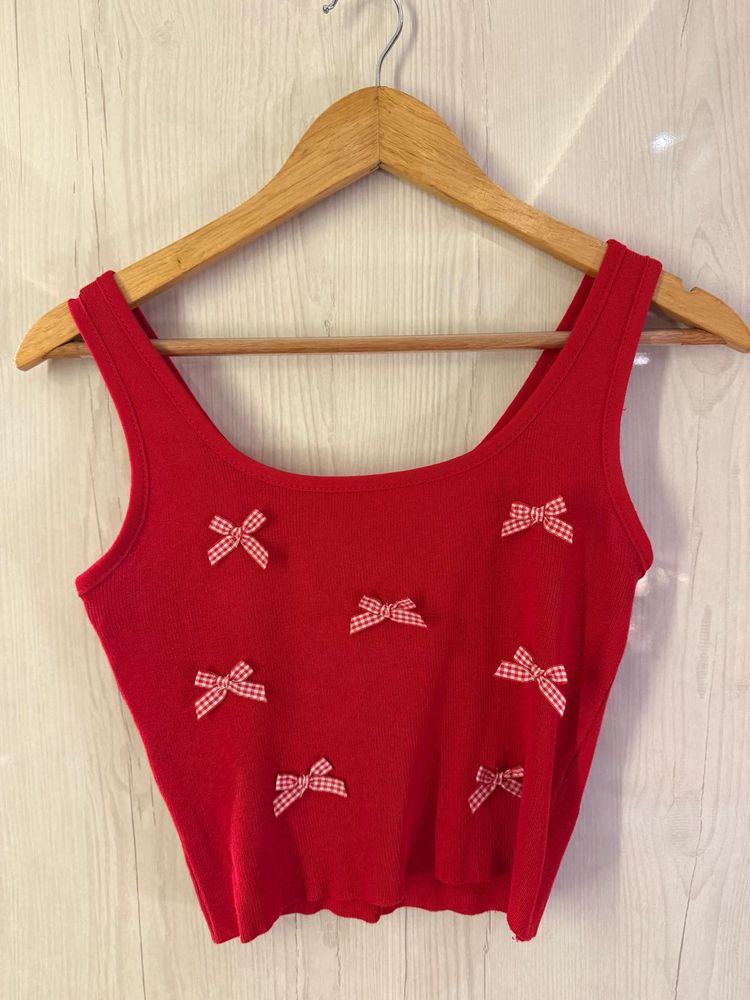 Red Bow Crop Top Pinteresty Look