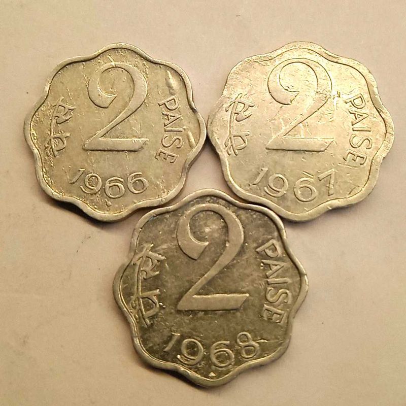Rare 2 Paise Coin Set (1966, 1967, 1968)