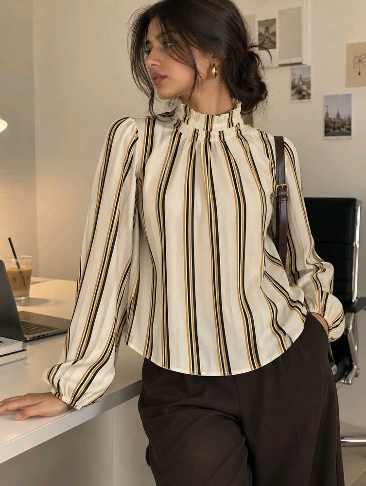 Chic Striped High Neck Top