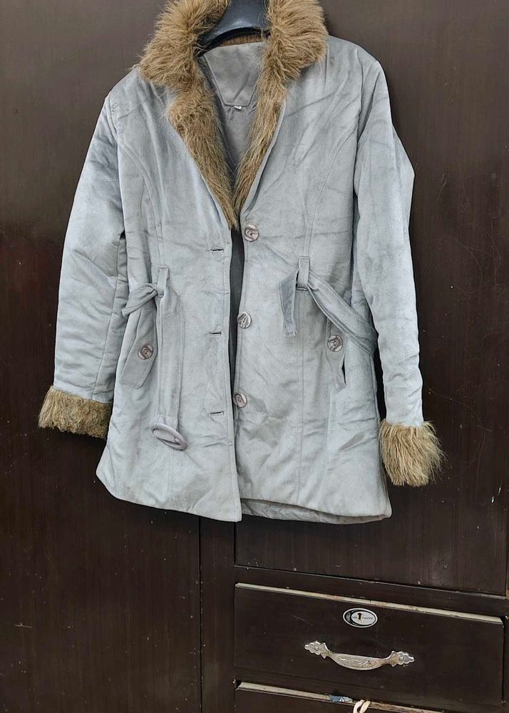 Fur Trim Grey Coat