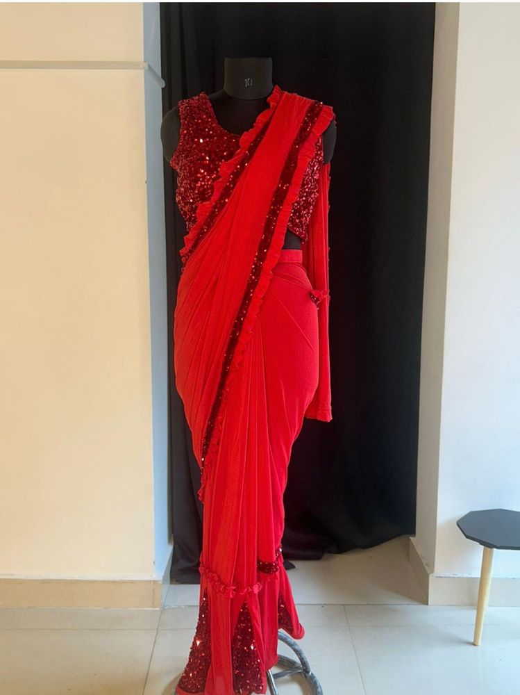Stunning Red Ready to Wear Sequin Saree