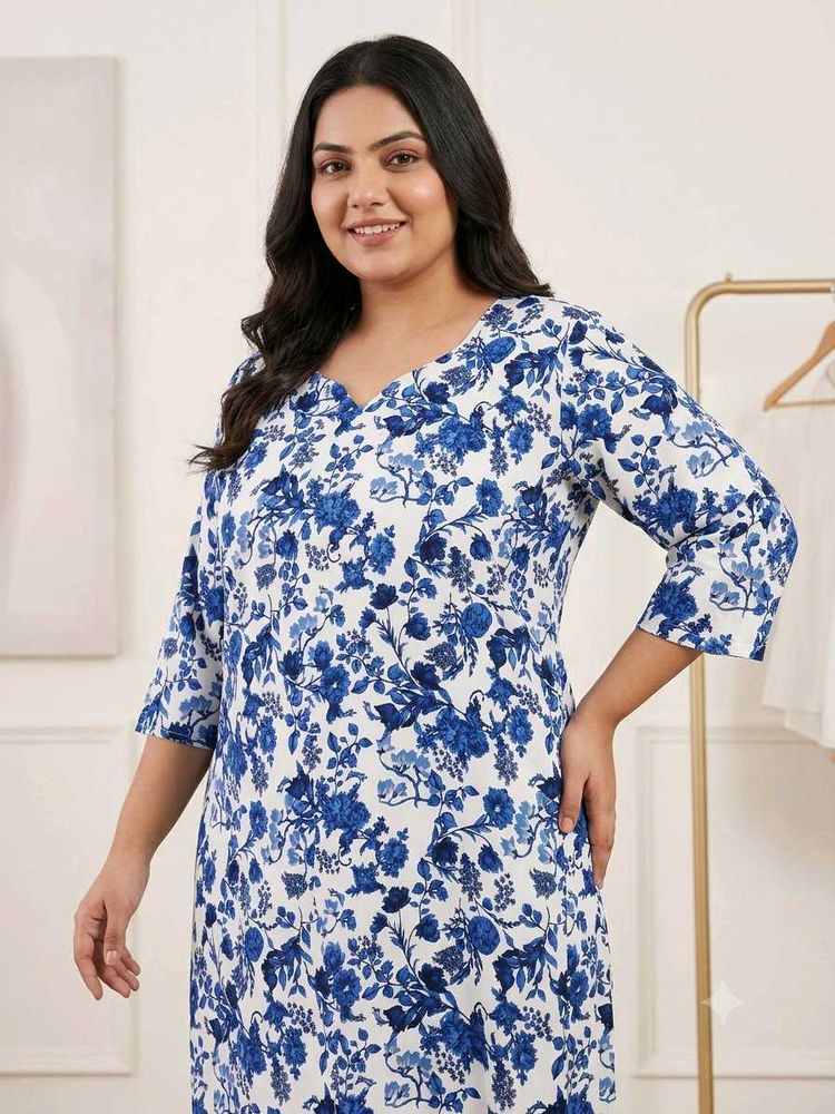 Blue Floral Print Kurta