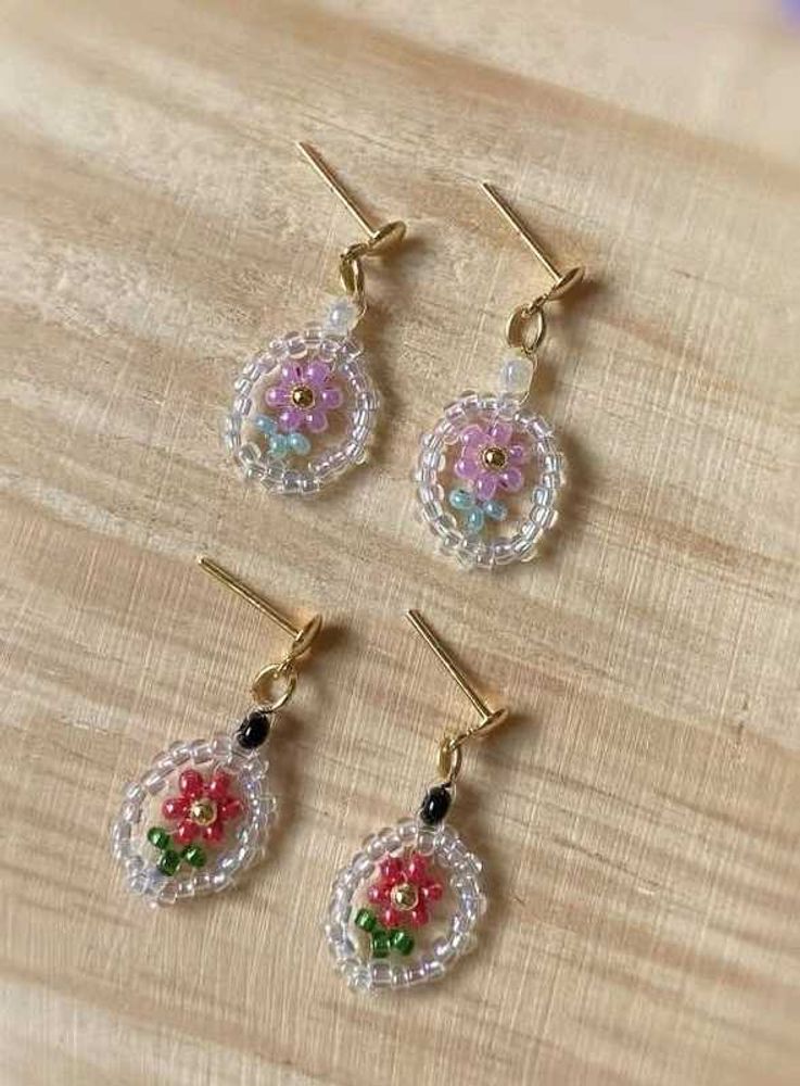 Handmade Beaded Flower Earrings