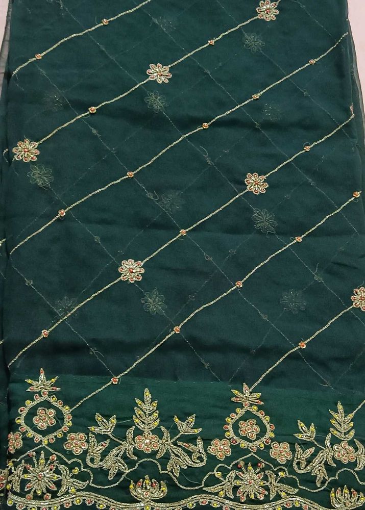 Emerald Green Embroidered Saree