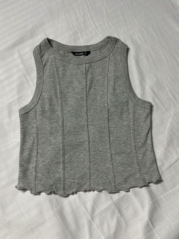 Grey Ribbed Crop Tank Top